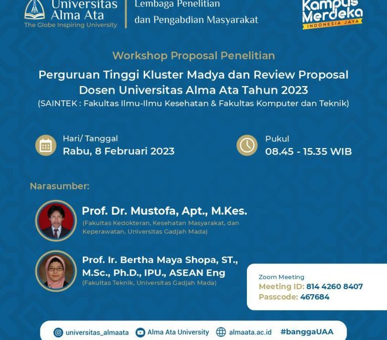 Workshop Proposal Penelitian : Perguruan Tinggi Kluster Madya dan Review Proposal Dosen UAA Tahun 2023